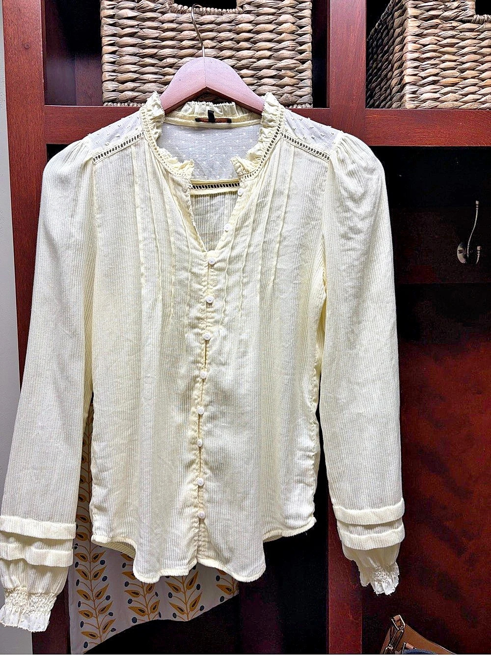 Quince Organic Textured Cotton Peasant Blouse Cream